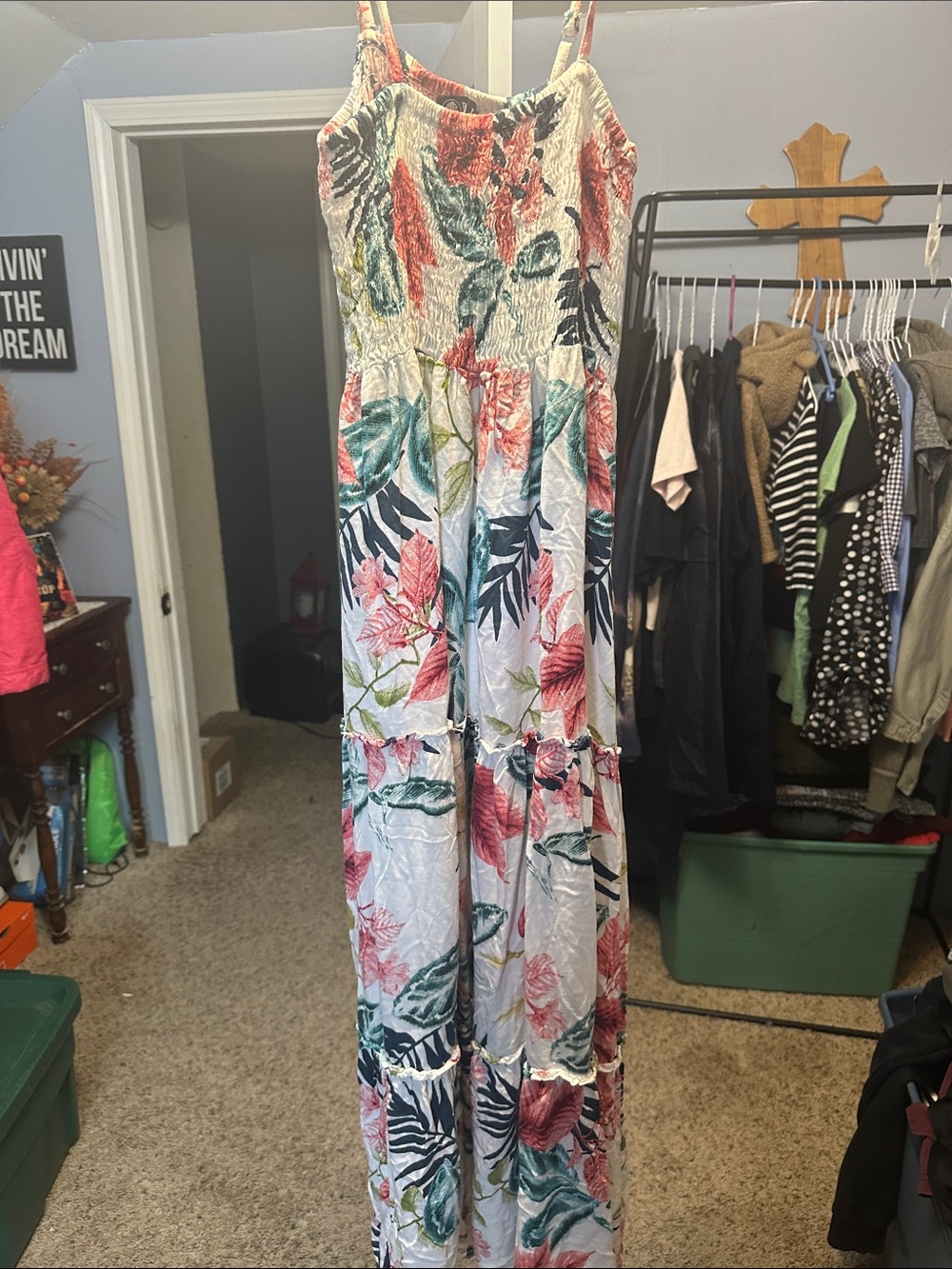 Bali Floral Tiered Maxi Jumpsuit - White, Green, Pink